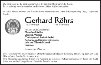 Traueranzeige von Gerhard Röhrs  von Magdeburger Volksstimme