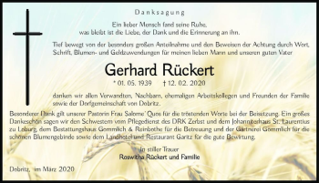 Traueranzeige von Gerhard Rückert  von Magdeburger Volksstimme
