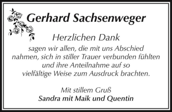 Traueranzeige von Gerhard Sachsenweger  von Magdeburger Volksstimme