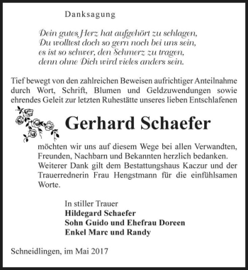 Traueranzeige von Gerhard Schaefer  von Magdeburger Volksstimme