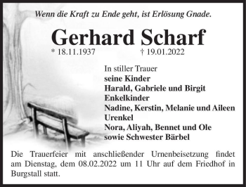 Traueranzeige von Gerhard Scharf  von Magdeburger Volksstimme