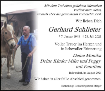 Traueranzeige von Gerhard Schlieter  von Magdeburger Volksstimme