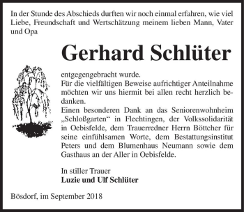 Traueranzeige von Gerhard Schlüter  von Magdeburger Volksstimme