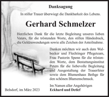 Traueranzeige von Gerhard Schmelzer  von Magdeburger Volksstimme