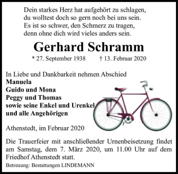 Traueranzeige von Gerhard Schramm  von Magdeburger Volksstimme