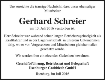 Traueranzeige von Gerhard Schreier  von Magdeburger Volksstimme