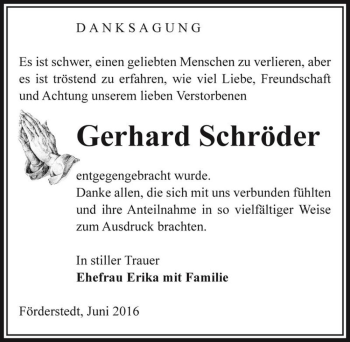 Traueranzeige von Gerhard Schröder  von Magdeburger Volksstimme