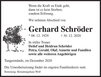 Traueranzeige von Gerhard Schröder  von Magdeburger Volksstimme