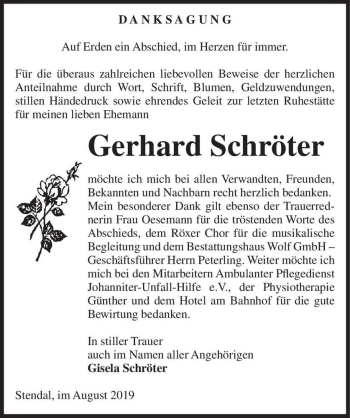 Traueranzeige von Gerhard Schröter  von Magdeburger Volksstimme