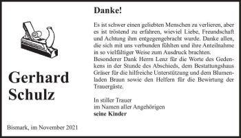Traueranzeige von Gerhard Schulz  von Magdeburger Volksstimme