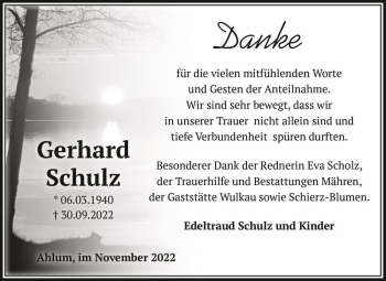 Traueranzeige von Gerhard Schulz  von Magdeburger Volksstimme