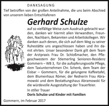 Traueranzeige von Gerhard Schulze  von Magdeburger Volksstimme