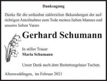 Traueranzeige von Gerhard Schumann  von Magdeburger Volksstimme