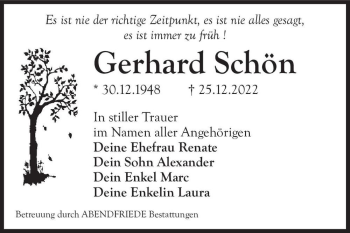 Traueranzeige von Gerhard Schön  von Magdeburger Volksstimme