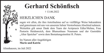 Traueranzeige von Gerhard Schönfisch  von Magdeburger Volksstimme