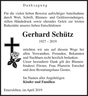 Traueranzeige von Gerhard Schütz  von Magdeburger Volksstimme
