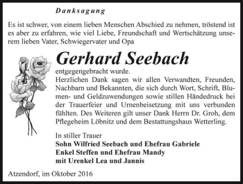 Traueranzeige von Gerhard Seebach  von Magdeburger Volksstimme