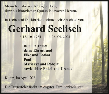 Traueranzeige von Gerhard Seelisch  von Magdeburger Volksstimme