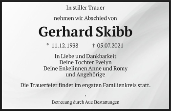 Traueranzeige von Gerhard Skibb  von Magdeburger Volksstimme