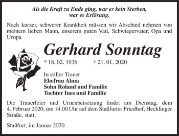 Traueranzeige von Gerhard Sonntag  von Magdeburger Volksstimme