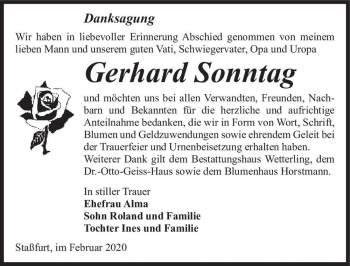 Traueranzeige von Gerhard Sonntag  von Magdeburger Volksstimme