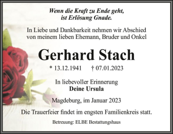 Traueranzeige von Gerhard Stach  von Magdeburger Volksstimme