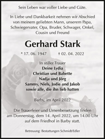 Traueranzeige von Gerhard Stark  von Magdeburger Volksstimme