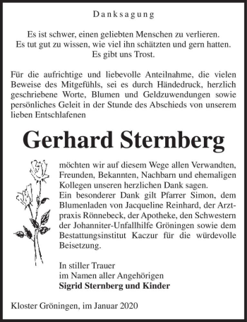 Traueranzeige von Gerhard Sternberg  von Magdeburger Volksstimme
