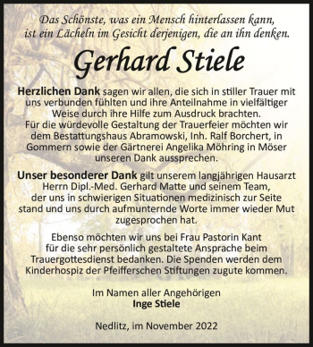 Traueranzeige von Gerhard Stiele  von Magdeburger Volksstimme