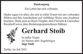 Traueranzeige von Gerhard Stoib  von Magdeburger Volksstimme