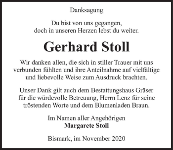 Traueranzeige von Gerhard Stoll  von Magdeburger Volksstimme