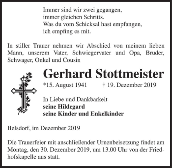 Traueranzeige von Gerhard Stottmeister  von Magdeburger Volksstimme