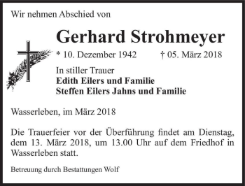 Traueranzeige von Gerhard Strohmeyer  von Magdeburger Volksstimme