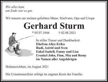 Traueranzeige von Gerhard Sturm  von Magdeburger Volksstimme
