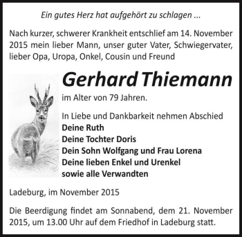 Traueranzeige von Gerhard Thiemann  von Magdeburger Volksstimme