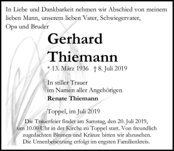 Traueranzeige von Gerhard Thiemann  von Magdeburger Volksstimme