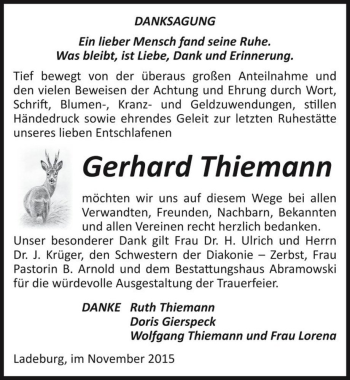 Traueranzeige von Gerhard Thiemann  von Magdeburger Volksstimme