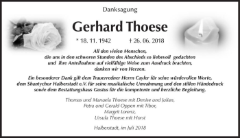 Traueranzeige von Gerhard Thoese  von Magdeburger Volksstimme