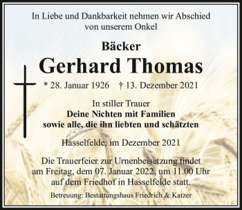 Traueranzeige von Gerhard Thomas  von Magdeburger Volksstimme
