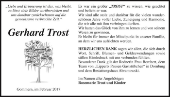 Traueranzeige von Gerhard Trost  von Magdeburger Volksstimme