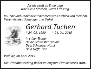 Traueranzeige von Gerhard Tuchen  von Magdeburger Volksstimme