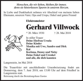 Traueranzeige von Gerhard Villwock  von Magdeburger Volksstimme