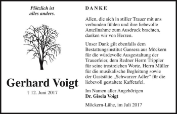 Traueranzeige von Gerhard Voigt  von Magdeburger Volksstimme