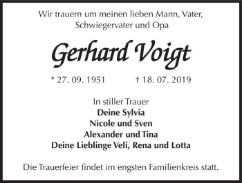 Traueranzeige von Gerhard Voigt  von Magdeburger Volksstimme