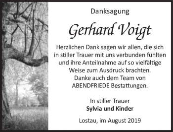 Traueranzeige von Gerhard Voigt  von Magdeburger Volksstimme