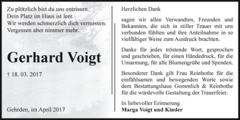 Traueranzeige von Gerhard Voigt  von Magdeburger Volksstimme