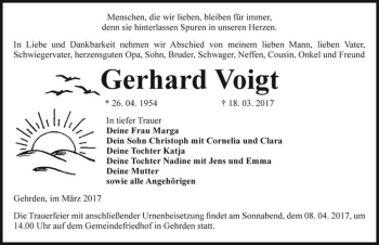 Traueranzeige von Gerhard Voigt  von Magdeburger Volksstimme