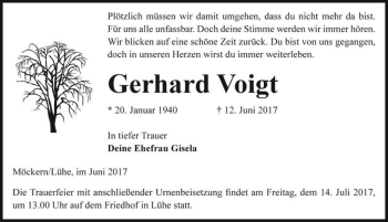 Traueranzeige von Gerhard Voigt  von Magdeburger Volksstimme