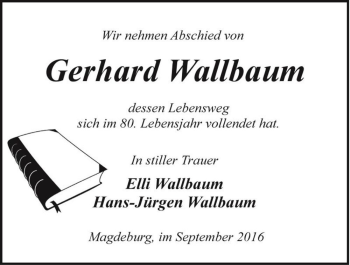 Traueranzeige von Gerhard Wallbaum  von Magdeburger Volksstimme