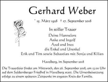 Traueranzeige von Gerhard Weber  von Magdeburger Volksstimme